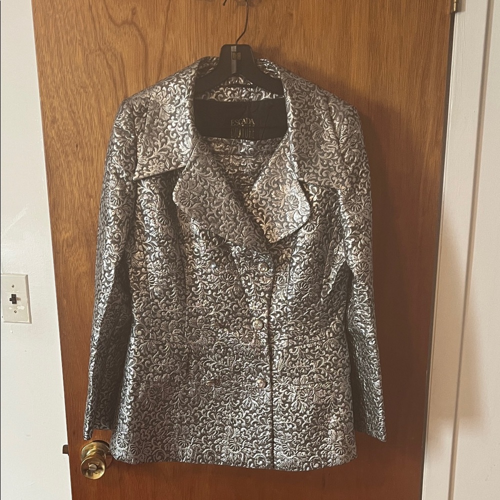 Escada Couture Silver Patterned Suit. Jacket And … - image 1